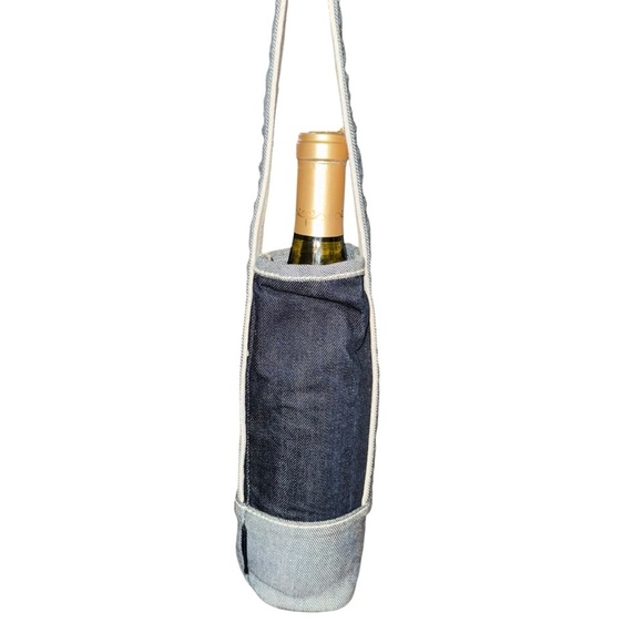 Lands End Single Bottle Wine Tote Made From Denim and Canvas Material - Picture 2 of 6